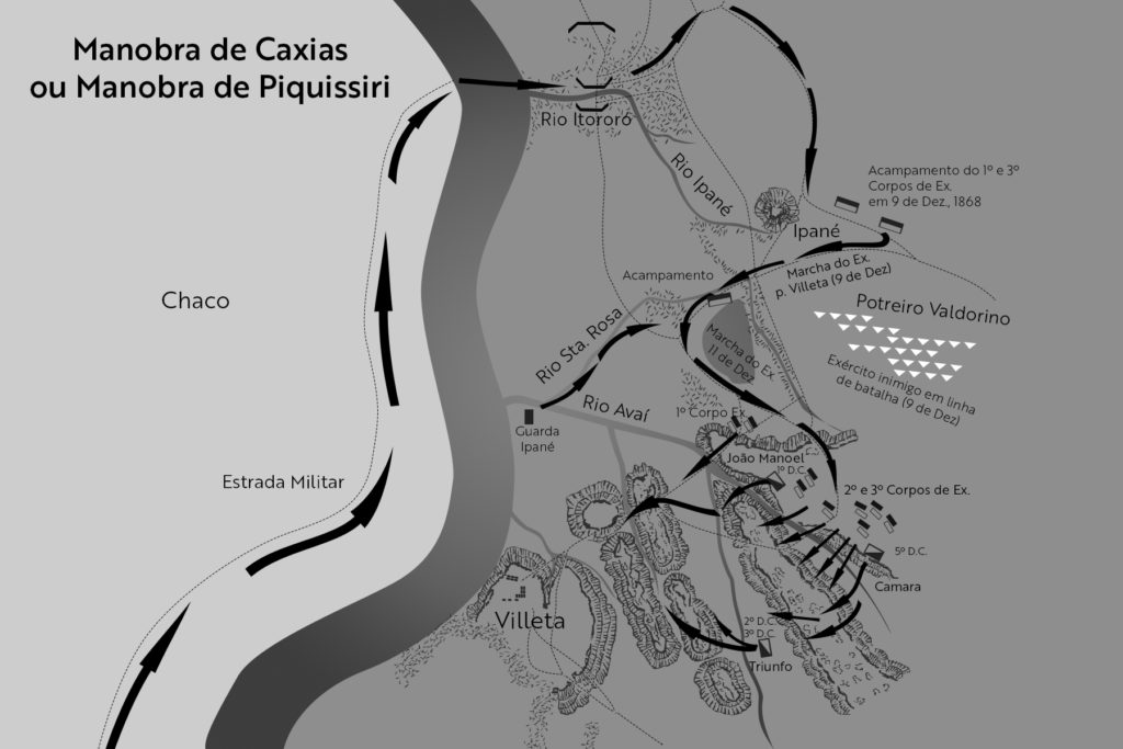 Mapa da Manobra de Caxias em Piquissiri, do livro "Guerra do Paraguai"