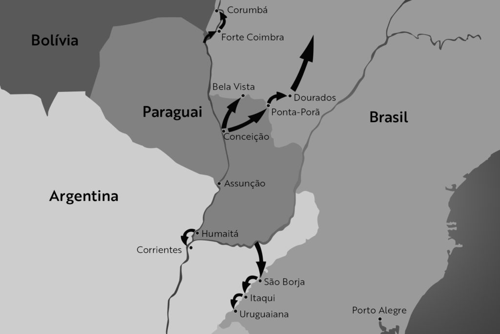 Mapa da Movimentação do Começo da Guerra, do livro "Guerra do Paraguai"