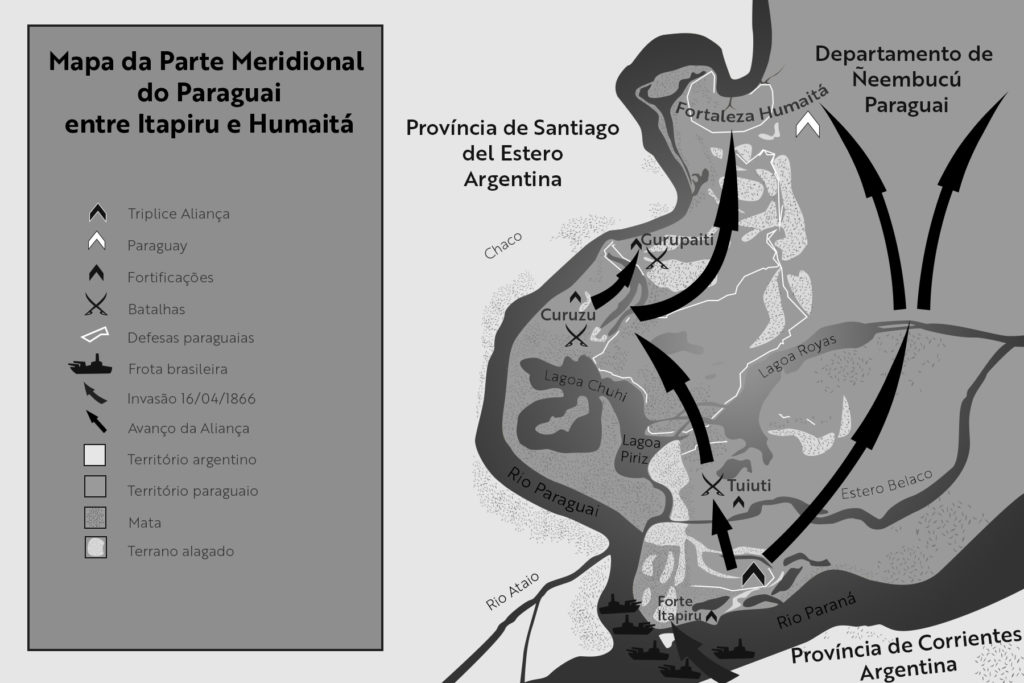 Mapa do Complexo fortificado de Humaita, do livro "Guerra do Paraguai"